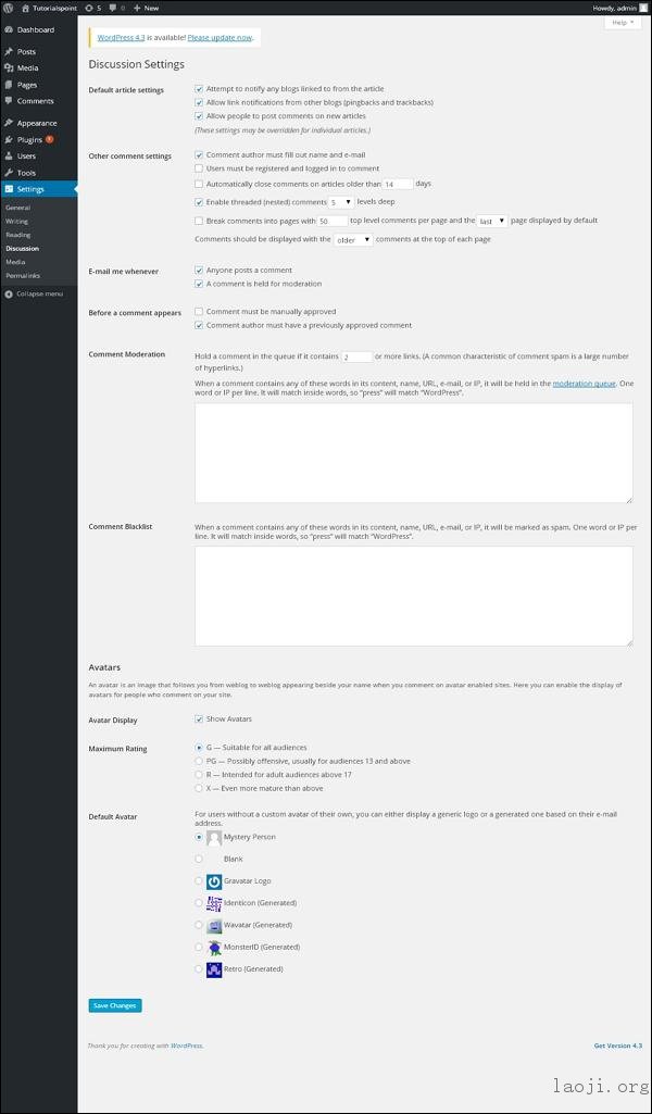 WordPress Discussion Setting